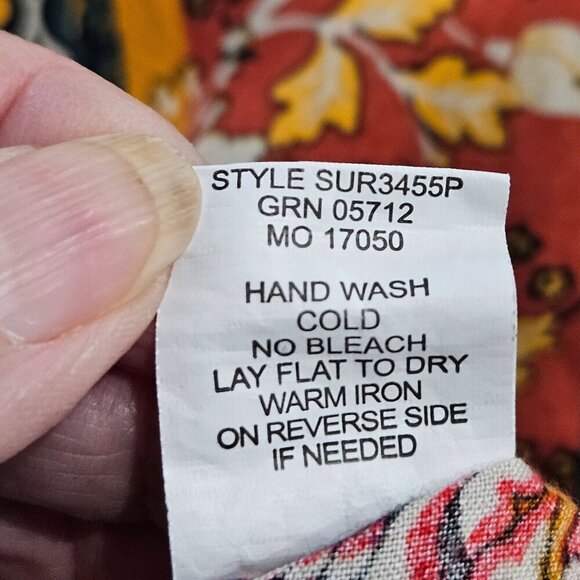 Figueroa & Flower Boho Top P Large Multi Color Floral 3/4 Puff Sleeve Lace Back - Picture 9 of 9